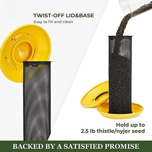 Finch Feeders for Outdoors Hanging, Metal Mesh Tube Bird Feeder for Nyjer/Thistle Seed, 2.5 lbs Large Capacity (Yellow)