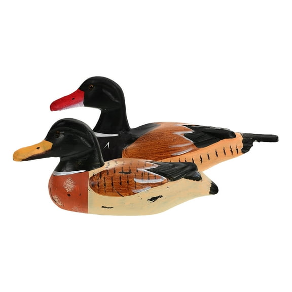 KHBUAB Ducks Figurine Crafts Wooden Multi Home Decor Item 2Pcs 9.8X4.7X3In