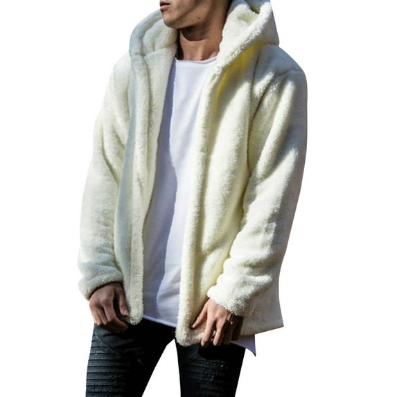 Genuiskids Men's Fluffy Velvet Jacket Hooded Long Sleeve Jacket Plush Thick Solid Color Winter Warm Cardigan Coat Casual Comfortable Breathable Tops Outerwear