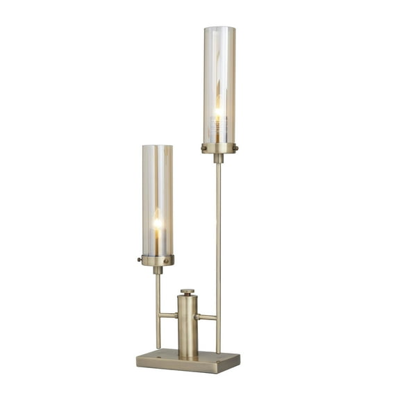 DecMode 33" 2 Light Tall Gold Accent Lamp with Clear Glass Shade