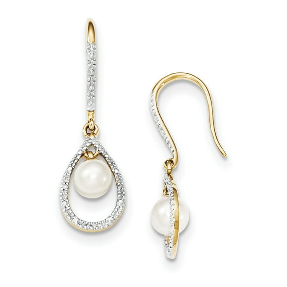 14K Yellow Gold Diamond and FW Cultured Pearl Dangle Earrings