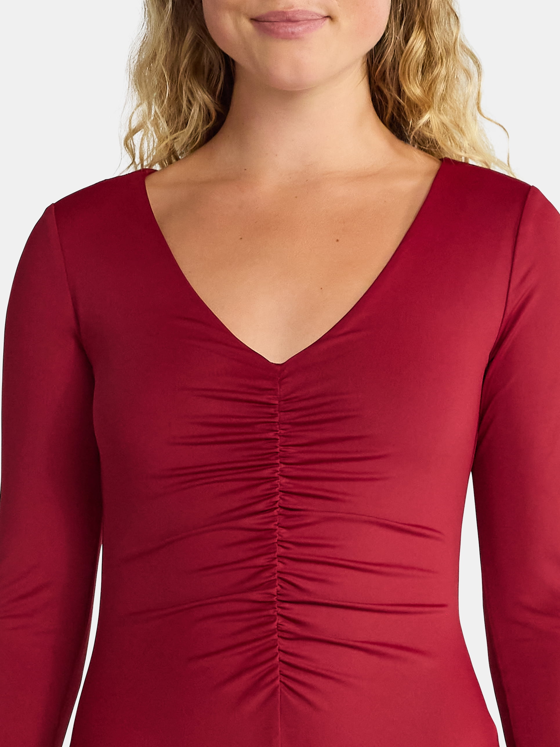 Madden NYC Women's Ruched Sculpting Bodysuit with Long Sleeves, Sizes XXS-XXL