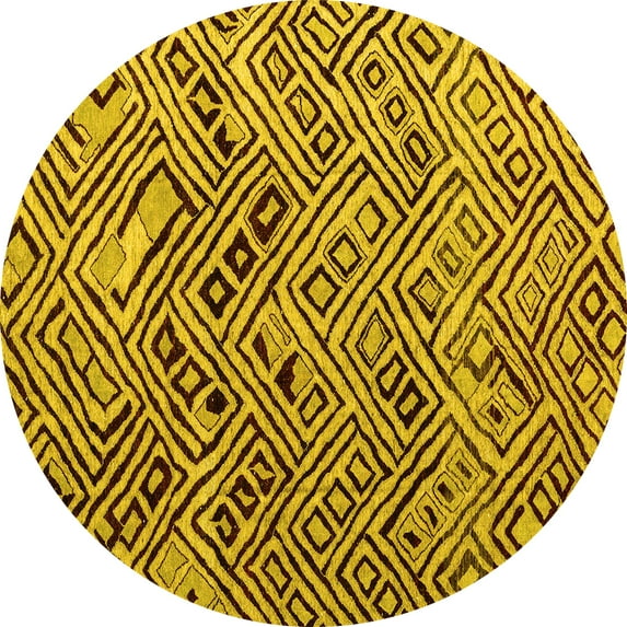 Ahgly Company Machine Washable Indoor Round Abstract Yellow Modern Area Rugs, 8' Round