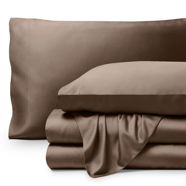 Bare Home Bamboo Sheet Set - Made from Rayon Fibers - Deep Pockets - 3 Piece - Twin XL, Taupe