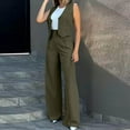thumbnail image 2 of qolati Womens Blazer Set Sleeveless V Neck Vest Tops Waistcoat and Wide Leg Long Pants 2 Piece Pants Suit 2024 Business Work Casual Matching Set, 2 of 7