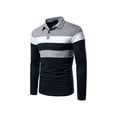 thumbnail image 2 of Wangsaura Men?s Shirt, Long Sleeve Turn-down Collar Contrast Color Striped Fall Tops, 2 of 9