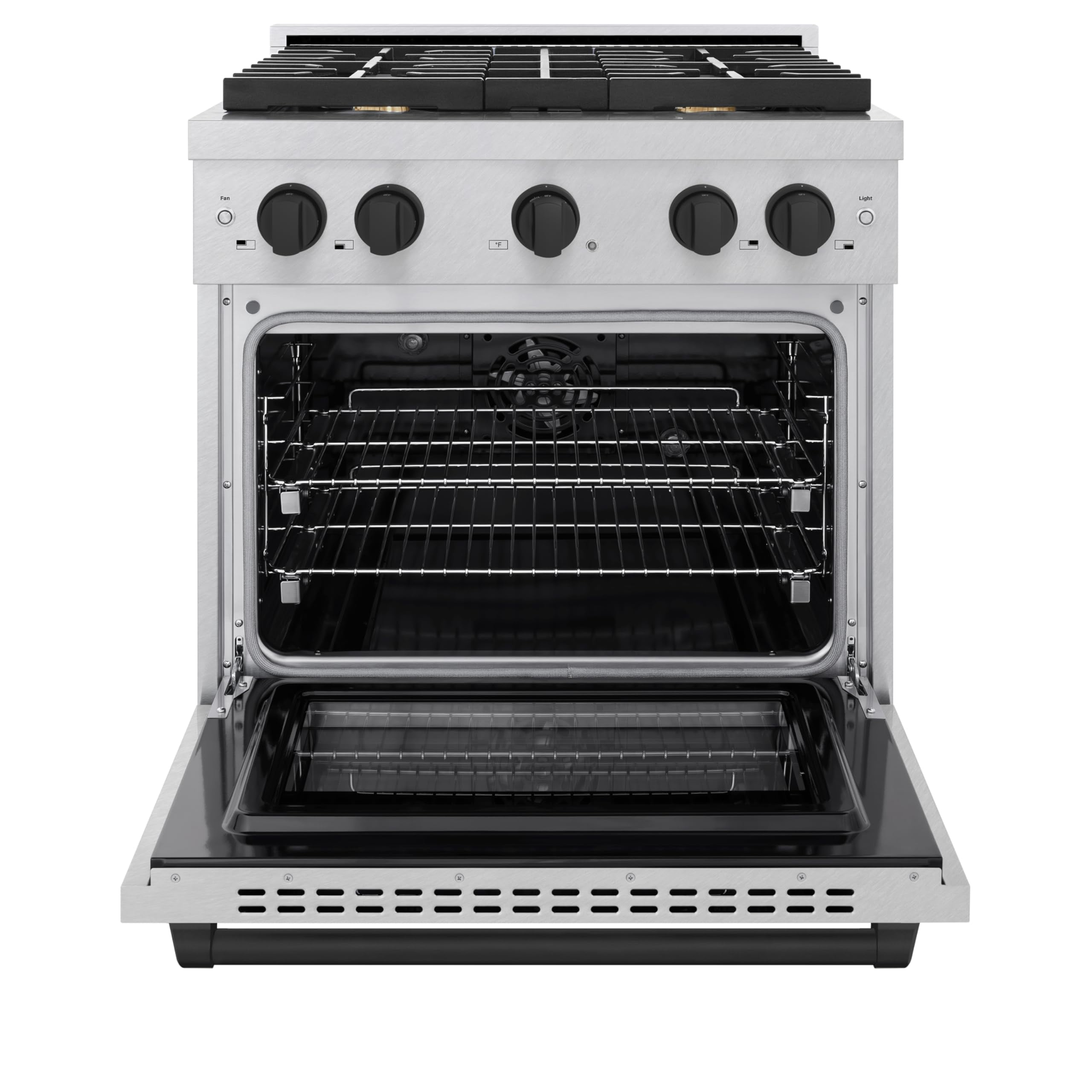 ZLINE Autograph 30" 4.2 cu. ft. Paramount Dual Fuel Range with 4 Burners in DuraSnowÂ® Stainless Steel with Matte Black Accents, SDRSZ-30-MB