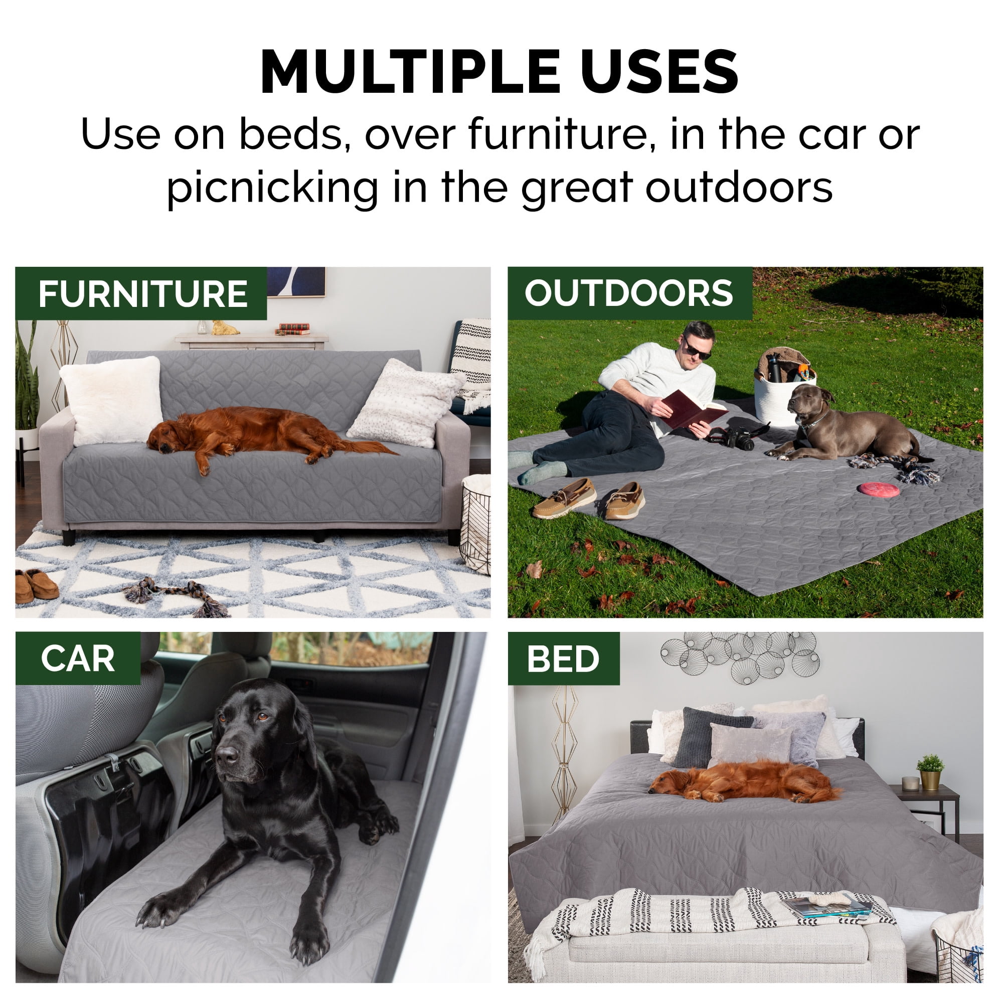 FurHaven Non-Skid Quilted Twill Waterproof Bed & Furniture Protector, Dark Gray, Medium/Full, 1 Count