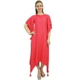 thumbnail image 2 of Bimba Full Length Casual Coral Pink Women Asymmetrical Hem Dress With Scarf - 12, 2 of 2