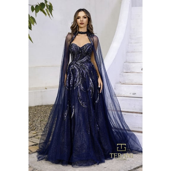 Women's Terani Couture 251M4410 Beaded A-Line Ball Gown – Long Formal Prom 2026 Dress Navy Blue 24
