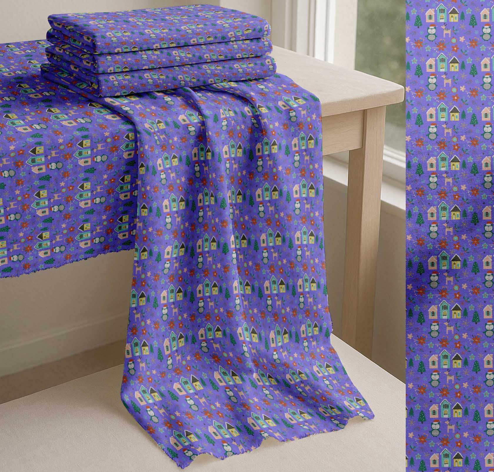 Soimoi Purple Cotton Voile Fabric Owl & Tree Christmas Print Fabric by the Yard 56 Inch Wide