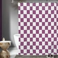 thumbnail image 3 of Aesthetic Checkerboard Grid Pattern Shower Curtain, White Lavender Purple Modern Shower Curtain Sets Decoration 71x71 Inch with plastic hooks, 3 of 6
