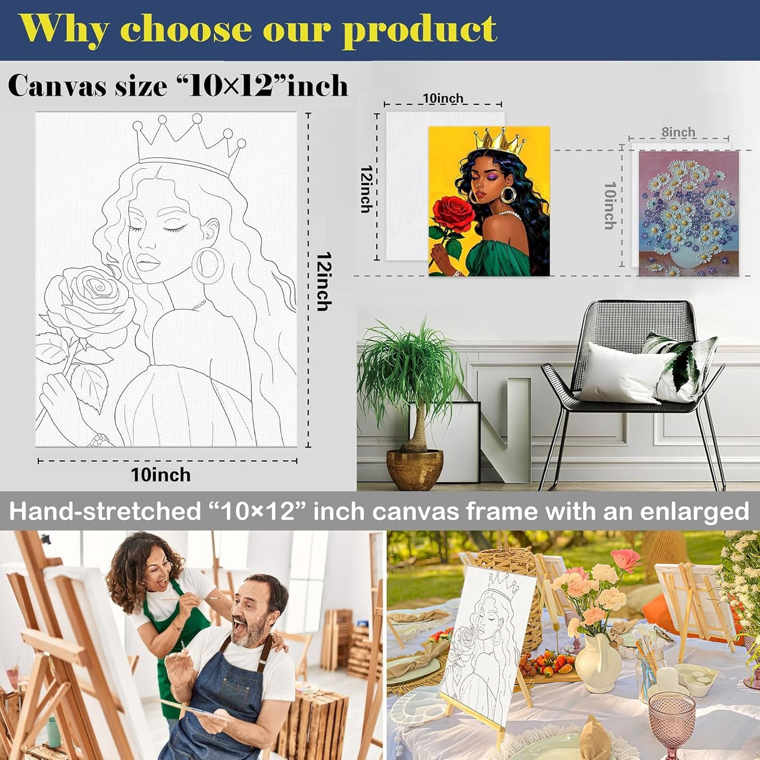2 Sets 10x12 Couples Painting Kit Date Night, Sip and  Kit for Adults with Pre-Drawn Canvas (Easels Included),  for Date Night Painting and Sip Parties ( and )