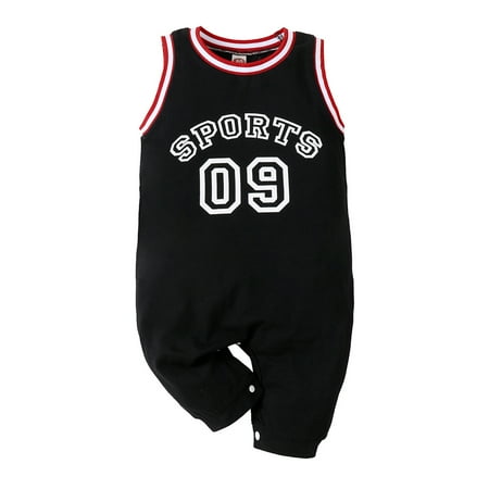 

Newborn Baby Girls Clothes Baby Girls One Piece Romper Jumpsuit Letter Print Sleeveless Round Neckline Jumpsuit Black 0-3 Months