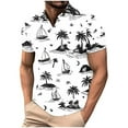 thumbnail image 2 of BXJX Mens Hawaiian Polo Shirts- Mesh Short Sleeve Print Casual Summer Top White Size L, 2 of 5