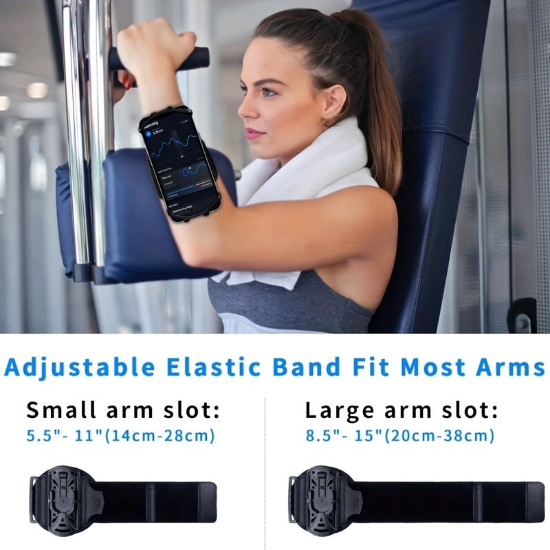 Wrist phone stand, removable, 360° rotation, suitable for iPhone 16/ 15/ 14/ 13/ 12/ Pro/ Pro Max/ XS/ XR/ X/ 8/ 7/ 6/, 4.7-6.5-inch smartphone, with key ring mobile arm strap, suitable for fitness