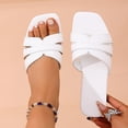thumbnail image 2 of KIJBLAE Women's Solid Color Square Toe Open Toe Flat Slides, Wide Width Lightweight Casual Slippers for Summer White 36, 2 of 9