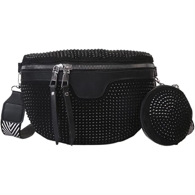 Rawiri Bolso Bandolera Mujer con Correa Ancha, Riñonera de Piel con Billetera, Bolso Bandolera Brillante con Diamantes de Imitación y Correa Extraíble, Bolso para Teléfono Móvil con Diamantes para
