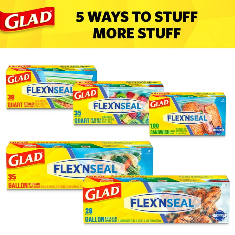 Glad Flex N Seal Zipper Bags, Sandwich - 100 bags
