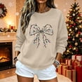 thumbnail image 6 of Wooowa Christmas Bow with String Lights Print Long Sleeve Sweatshirt Top Round Neck Casual Soft Breathable for Holiday Party Daily Wear, 6 of 7
