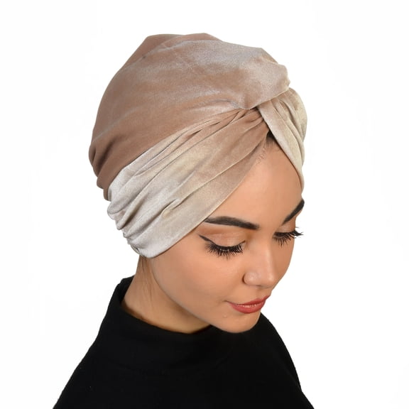 Avvexa Beige Cream Velvet Double Sided Women Head Wrap, Instant Pre-tied Turban, Chemo Gift, All Hair Cover, Breathable