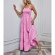 thumbnail image 3 of Maxi vestido con correa en la cintura, fruncido, sin mangas, estampado a rayas, vestido largo de moda para mujer para vacaciones, 3 of 7