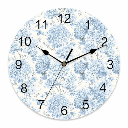 Wall Clock Blue Hydrangea Clocks PVC Silent Non-Ticking Battery Operated Decorative Spring Flower Leaf Round Clock for Home Living Room Kitchen Bedroom Office School Wall Decor 14 Inch