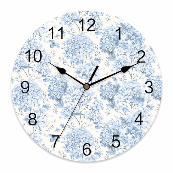Wall Clock Blue Hydrangea Clocks PVC Silent Non-Ticking Battery Operated Decorative Spring Flower Leaf Round Clock for Home Living Room Kitchen Bedroom Office School Wall Decor 14 Inch