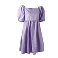 thumbnail image 4 of RYKJLWY Womens Summer Dresses Women's Loose Solid Color Square Collar Puffed Sleeve Five Quarter Sleeve High Waisted Short Dress Dresses for Women 2024 Casual Spring Dresses for Women 2024 (Purple,L), 4 of 4