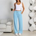 thumbnail image 5 of Women's wide-leg athletic pants, high-waisted loose casual trousers with drawstring, flared athletic pants, jogging pants with pockets,Light Blue,XXL, 5 of 5