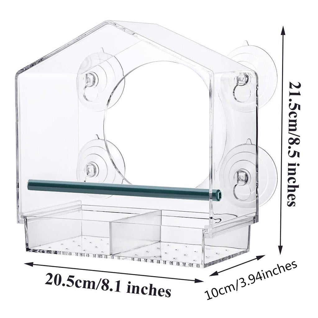 Clear Acrylic Bird Feeder Window Mount Strong Suction Cup Food Tray Outdoor Bird Feeder for Finch Cardinal Blue-bird