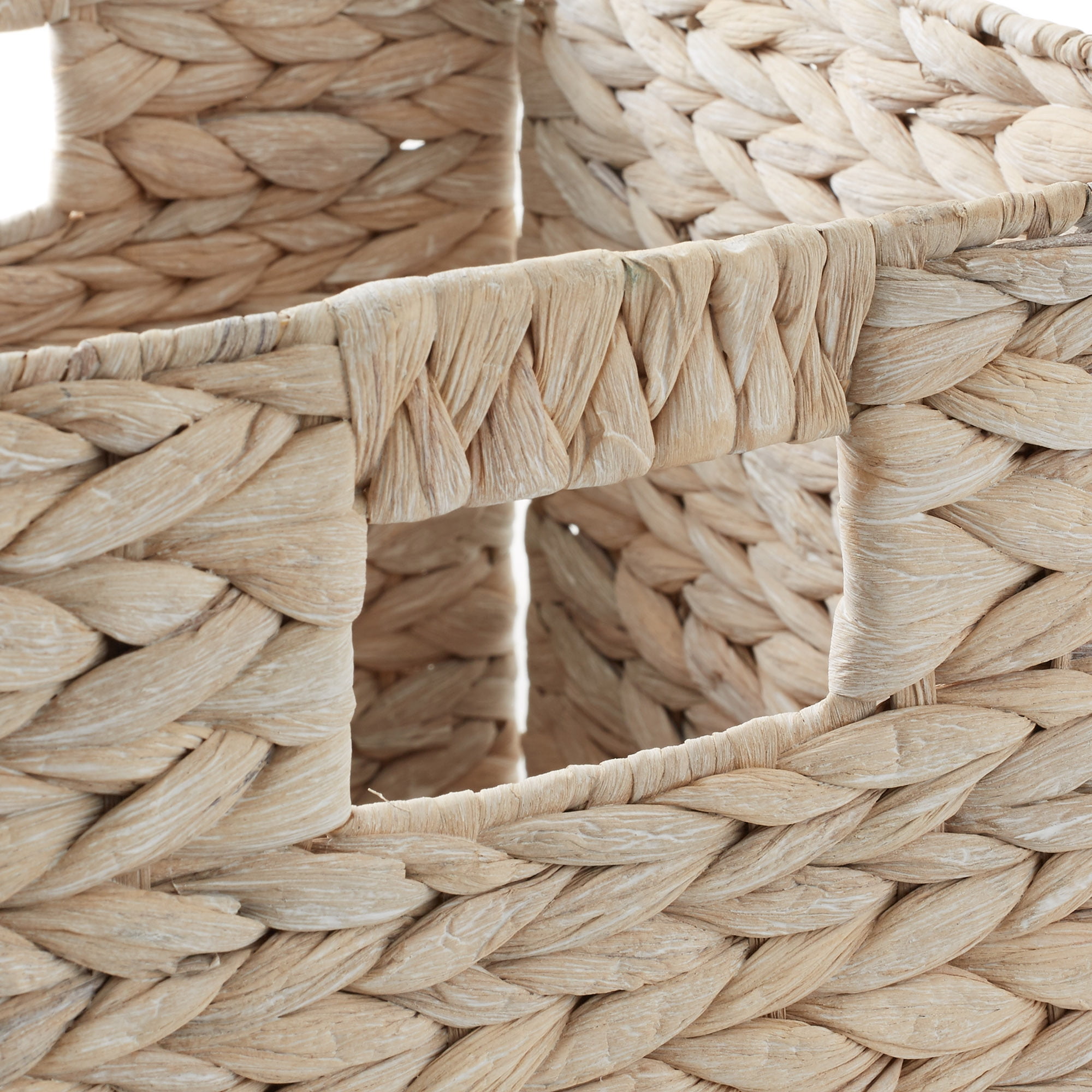 Casafield 12" x 12" Water Hyacinth Storage Baskets, Whitewash - Set of 6 Collapsible Cubes, Handwoven Organizer BIns for Bathroom, Bedroom, Laundry
