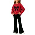 thumbnail image 4 of CYRBOKO Girls Outfit Sets 2-Piece, Long Sleeve Pullover Fall Casual Graphic Sweratshirts and Flare Pants 2-Piece Set Size 7-8 Years Red, 4 of 5