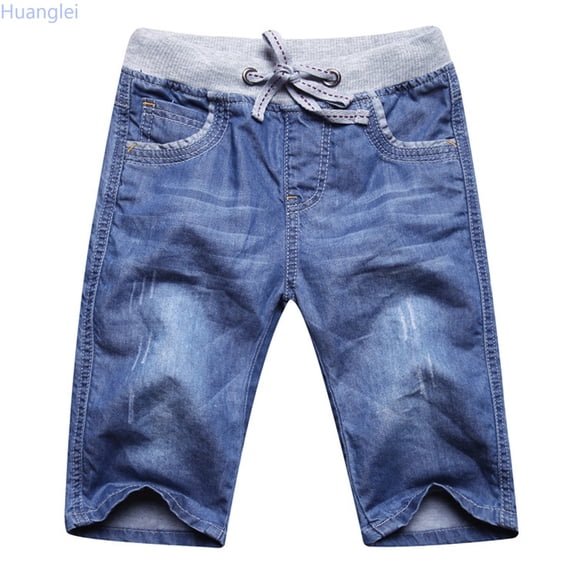 Huanglei Boys Casual Pants With Elastic Waist And For Play And Everyday Wear ，Toddler Denim Shorts /Size 7-8 Years(Dark Blue)