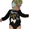 2Pcs Newborn Baby Girl Letter Long Sleeve Romper+Headband Outfits Clothes