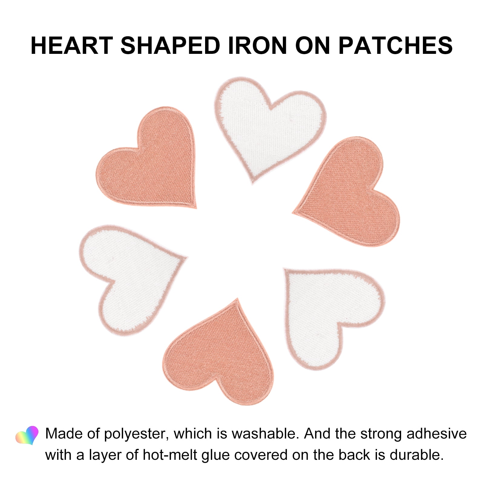 Heart Shaped Iron on Patches 6.8x7cm Embroidered Sew Patches Appliques for Clothing Repair Backpack Shoes Decoration Dark Pink 120Pcs
