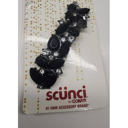 Scunci Barrette Black Silver Rhinetones Formal Hair Clip 3.5"