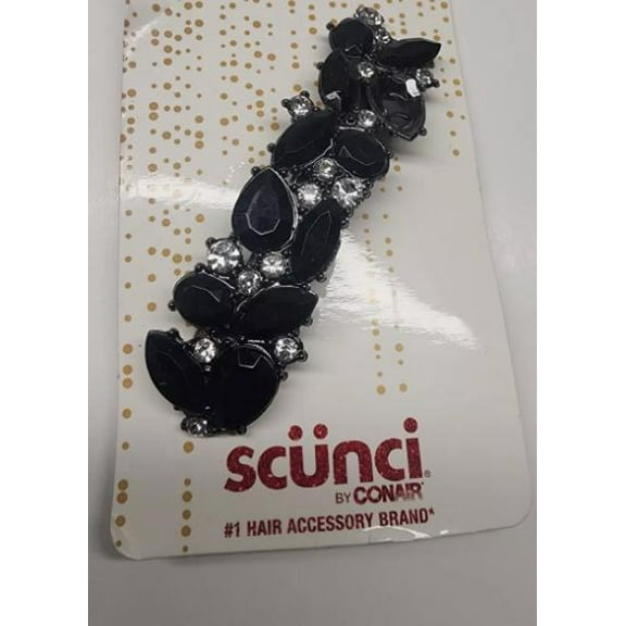 Scunci Barrette Black Silver Rhinetones Formal Hair Clip 3.5"