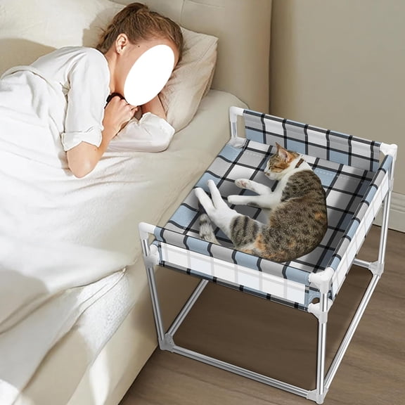 Bedside Window Pet Cat Bed - Dog Bed with Guardrail Extension Attached to Human Bed Height Elevated Dogs Cats Window Perch Bedside Dog Cot Sleeper Hammock Furniture Pet Beds (20'' x 20'' x 24'')