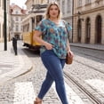 thumbnail image 3 of Agnes Orinda Women's Plus Size Floral Tops Ruffle Pleated V Neck Short Sleeve Summer Casual Blouse 4X Blue Orange Circle, 3 of 8