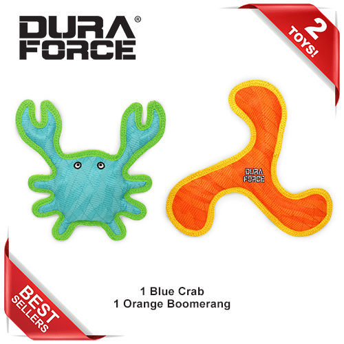 Duraforce - Durable Woven Fiber - Crab - Squeakers - Multiple Layers. Made Durable, Strong & Tough. Interactive Play Dog Toy (Tug, Toss & Fetch). Machine Washable & Floats (Combo Pack)
