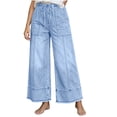 thumbnail image 5 of WJSROAC Womens Wide Leg Cropped Jeans Elastic Waisted Denim Pants Frayed Hem Vintage Drawstring Capri Pants With Large Pockets Y2K Outfits, 5 of 8