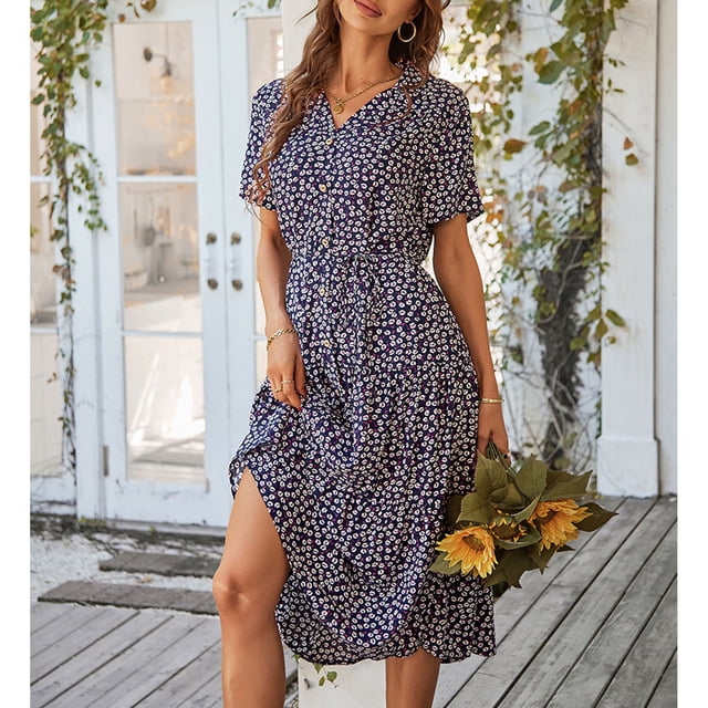 Vestido de mujer con escote en V profundo, vestido de verano para mujer con escote en V profundo, vestido de verano para mujer con escote en V, vestido informal para mujer, diseño exquisito