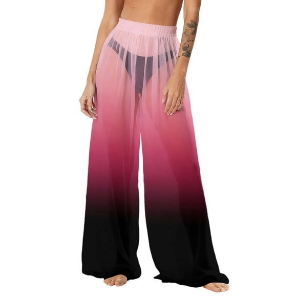 RXMEKW Beach Pants for Women Chiffon Lightweight Sun Protection Wide Leg Bohemian Printed Cover Up Pants for Vacation and Daily Wear