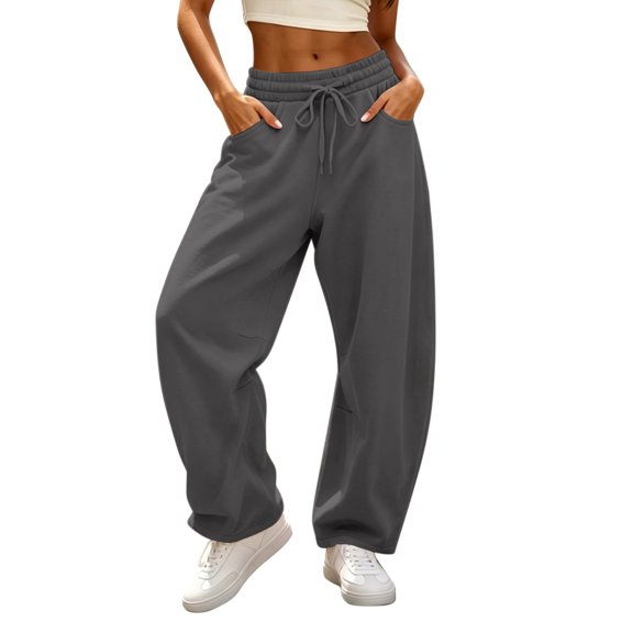Resicozy Barrel Sweatpants Women 2026 Fall Winter Fashion Casual Baggy Wide Leg Comfy Flowy Workout Sweat Pants with Pockets Dark Gray M