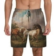 thumbnail image 2 of Picia Three Horses Oil Painting pattern Mens Swim Trunks with Compression Liner Stretch Beach Shorts Quick Dry with Zipper Pockets No-Chafing Board Shorts-3X-Large, 2 of 9