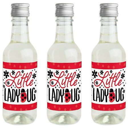 Happy Little Ladybug - Mini Wine and Champagne Bottle Label Stickers - Baby Shower or Birthday Party Favor Gift for Women and Men - Set of
