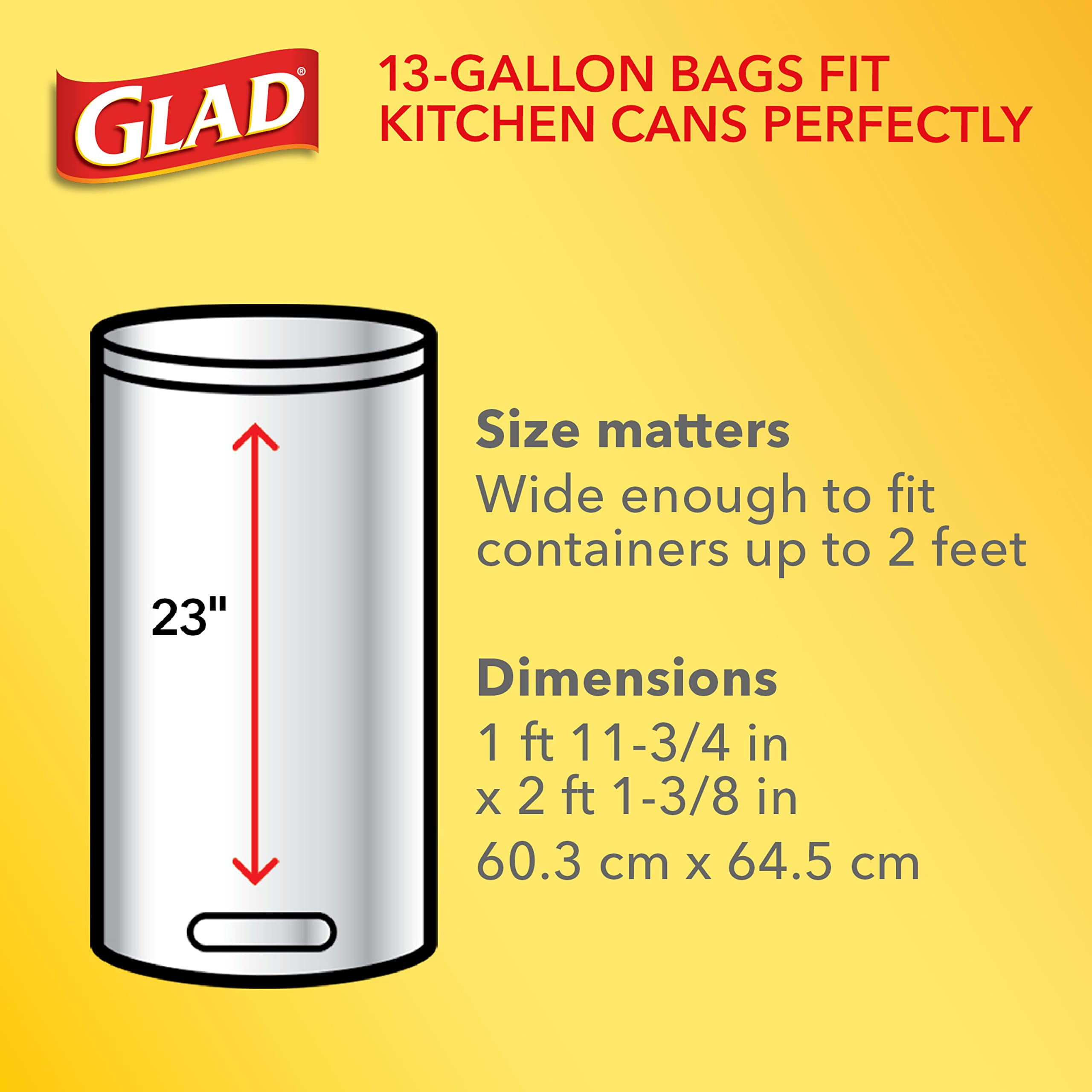 Glad Tall Kitchen Trash Bags 13 Gallon, Unscented Garbage Bags, Quick-Tie, 68 Count — Residential Use, Standard Application