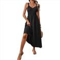 thumbnail image 3 of Vestidos Largos Fruncidos para Mujer, Vestido de Verano 2025, Informal, con Tirantes Finos y Corte en A, Vestido Fluido, Negro, Talla XL, 3 of 9