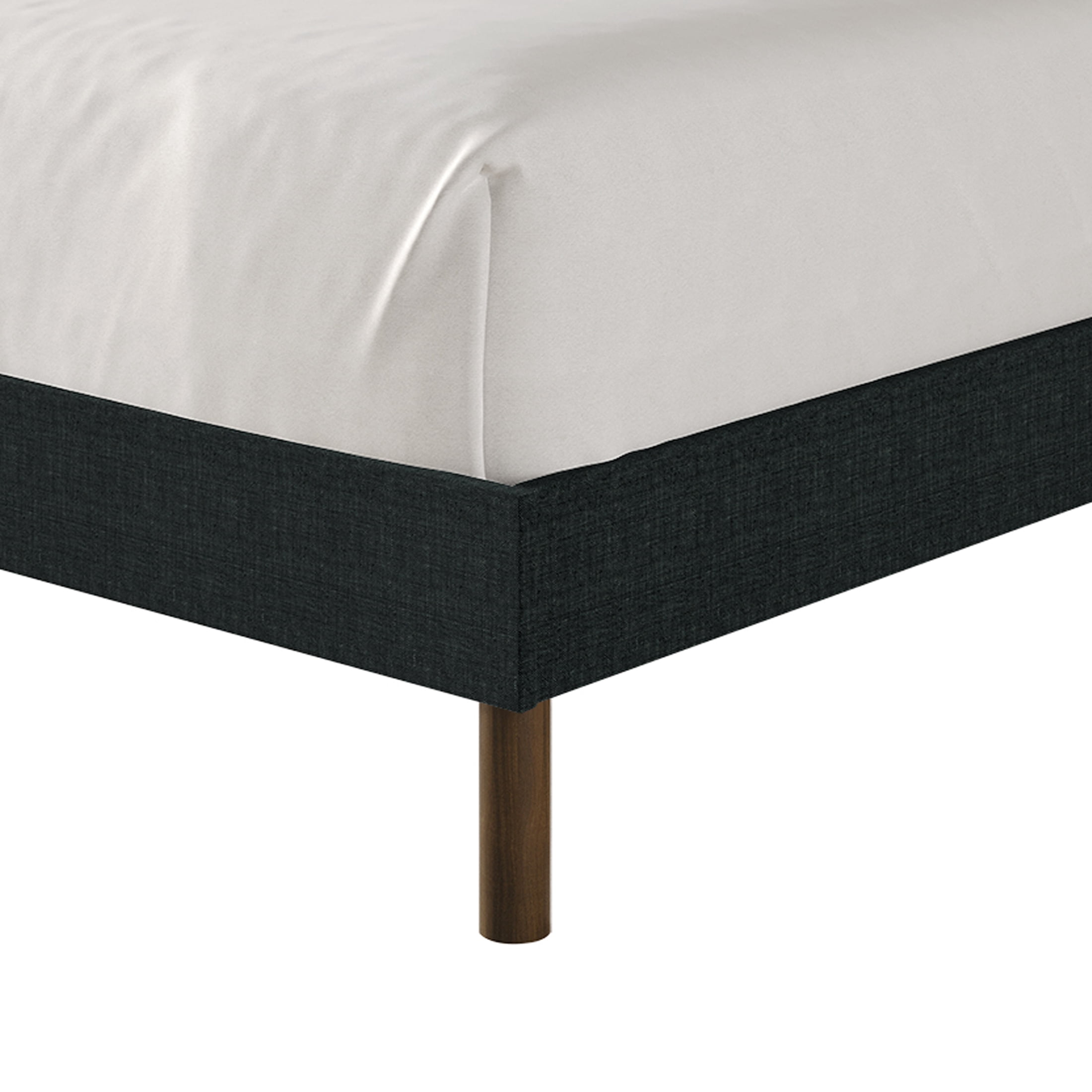 Castle Place Square Grid Stitched Linen Wingback Twin Platform Bed, Charcoal Grey